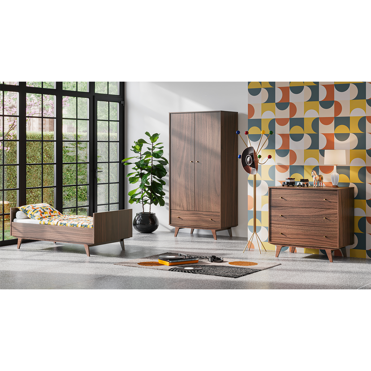 Chambre complète lit évolutif 70x140 commode à langer et armoire 2 portes 1 tiroir Vox Mid -  Bois - vue 9