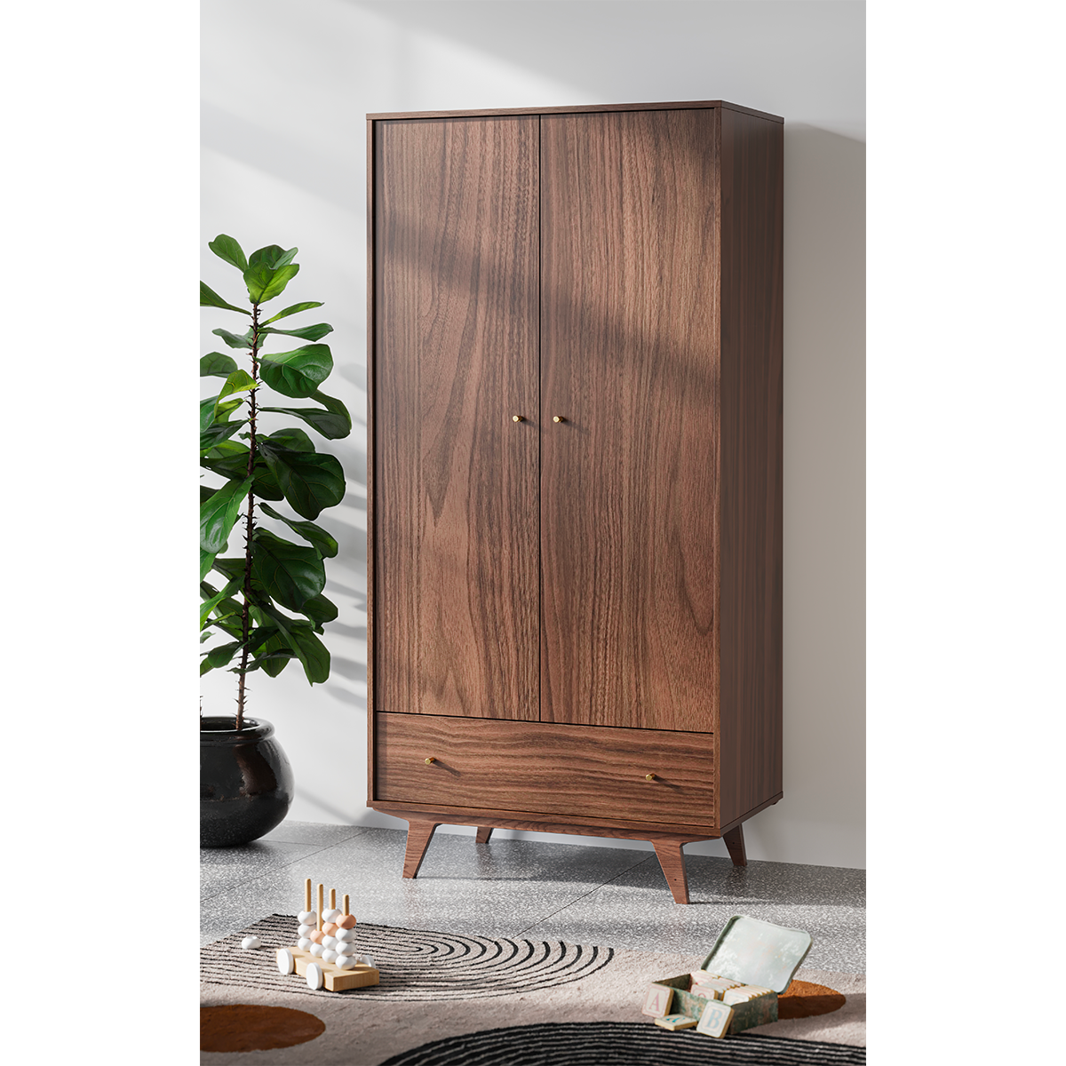 Lit évolutif 70x140 et armoire 2 portes 1 tiroir Vox Mid - Bois - vue 8