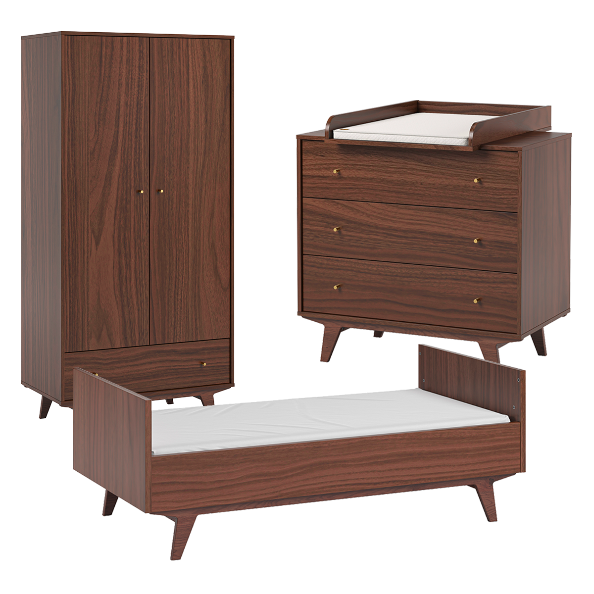 Chambre complète lit évolutif 70x140 commode à langer et armoire 2 portes 1 tiroir Vox Mid -  Bois - vue 2