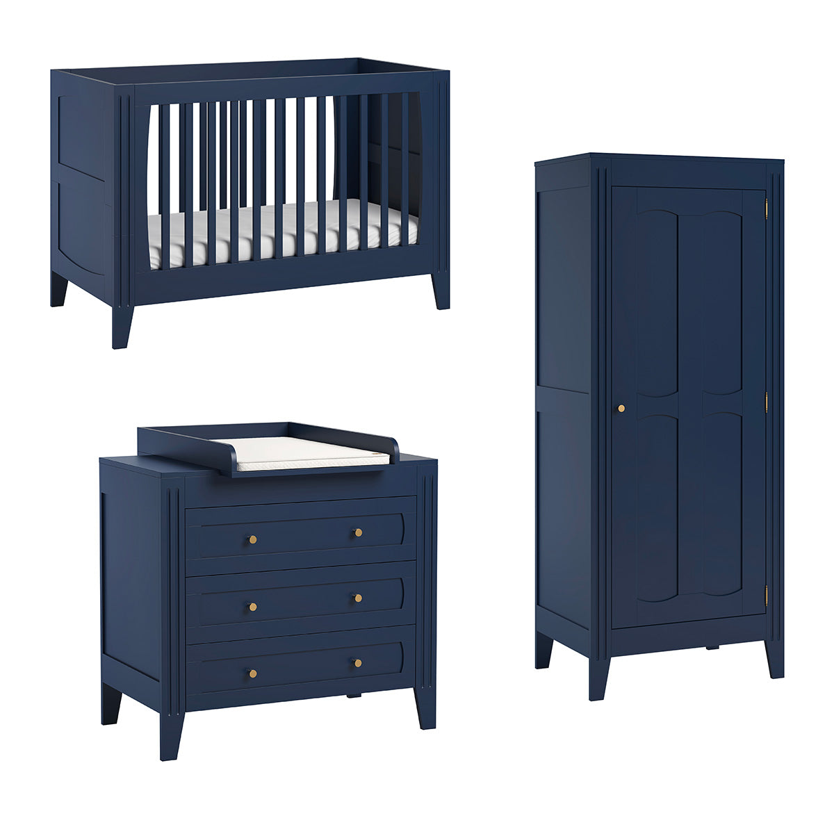 Chambre complète lit bébé évolutif commode à langer et armoire 1 porte Vox Milenne Bleu - vue 2