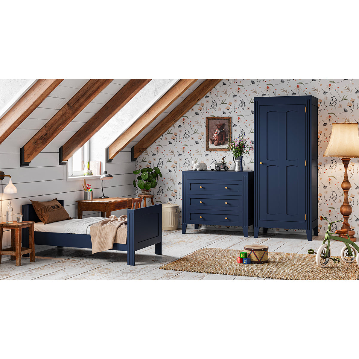 Commode 3 tiroirs et armoire 1 porte Vox Milenne Bleu - vue 5