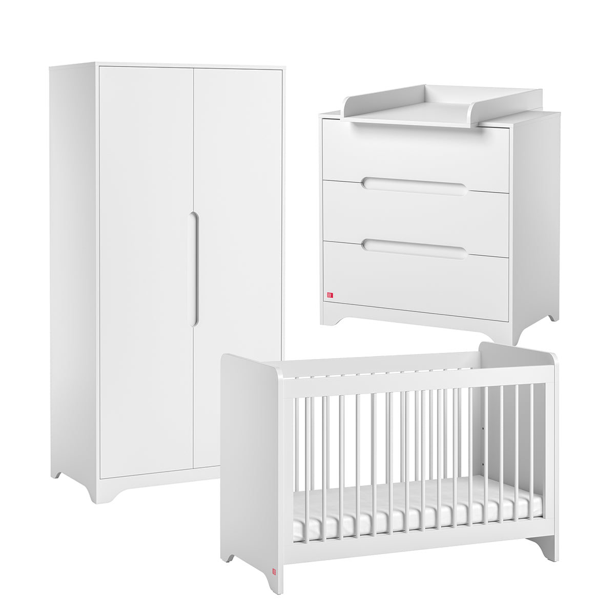 Chambre complète lit bébé 60x120 commode à langer et armoire 2 portes Vox Ova Blanc - vue 2
