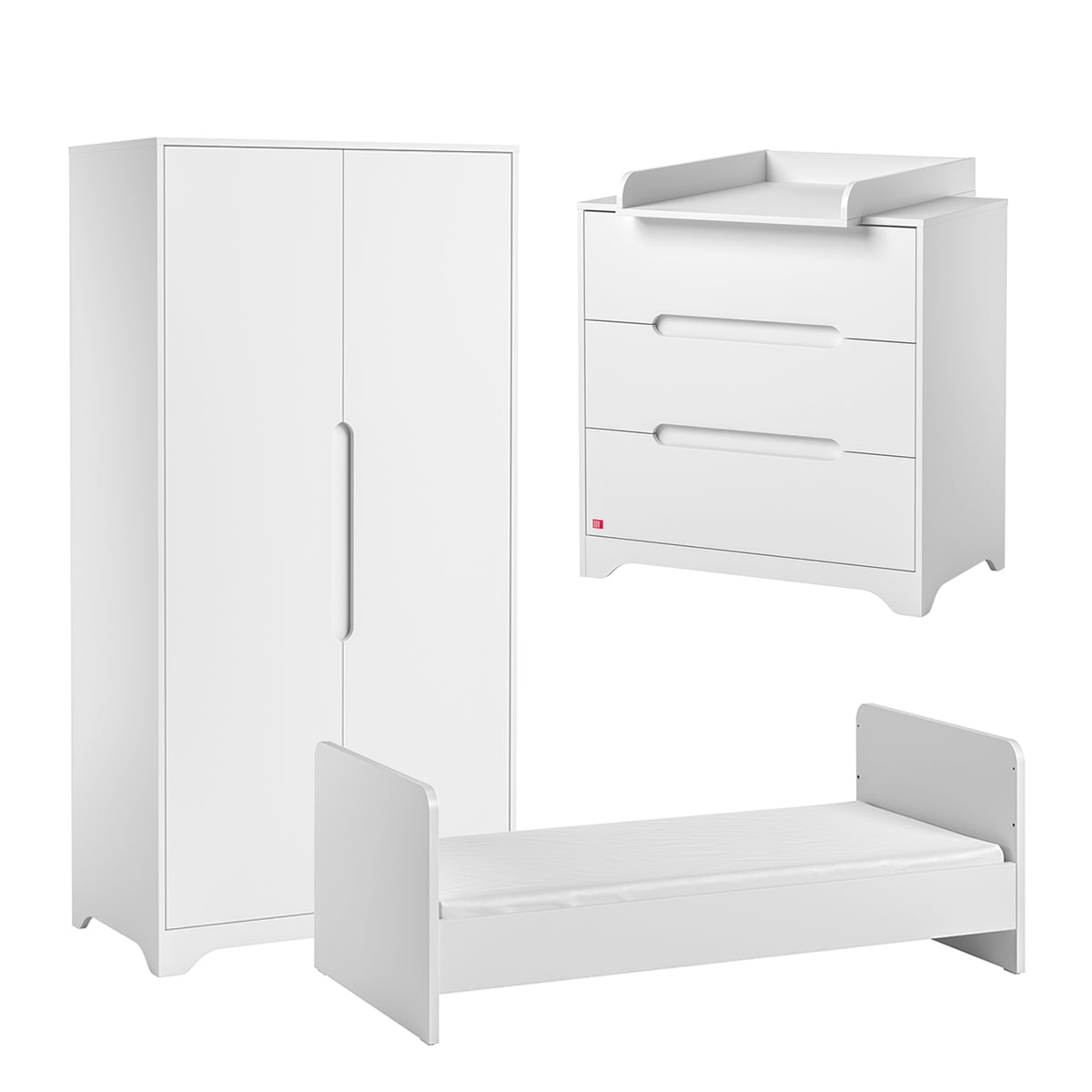 Chambre complète lit évolutif 70x140 commode à langer et armoire 2 portes Vox Ova Blanc - vue 2