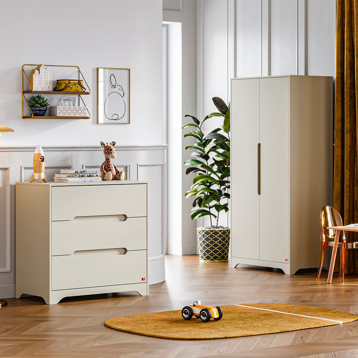 Commode 3 tiroirs et armoire 2 portes Vox Ova Beige - vue 5
