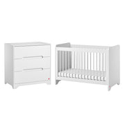 Lit bébé 60x120 et commode 3 tiroirs Vox Ova Blanc