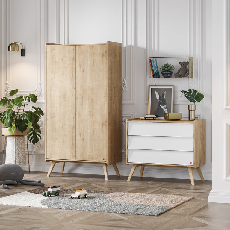 Commode 3 tiroirs et armoire 2 portes Vox Vintage Bois Blanc - vue 5