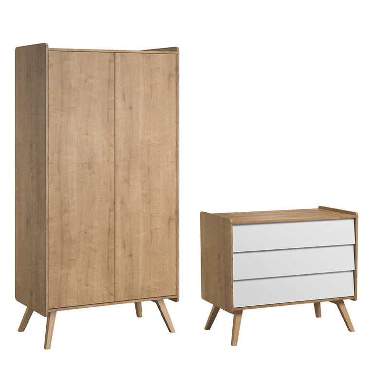 Commode 3 tiroirs et armoire 2 portes Vox Vintage Bois Blanc