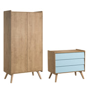 Commode 3 tiroirs et armoire 2 portes Vox Vintage Bois Bleu