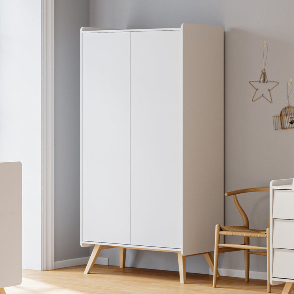 Armoire 2 portes Vox Vintage Blanc et Bois - vue 3