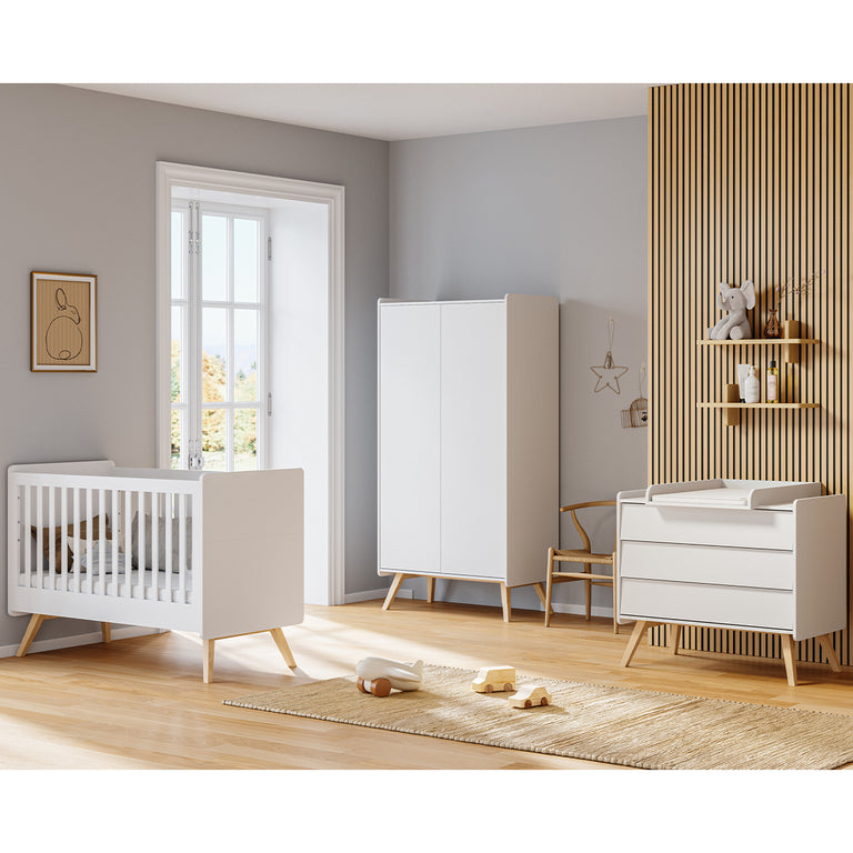 Chambre complète lit bébé 60x120 commode à langer et armoire 2 portes Vox Vintage Blanc et Bois