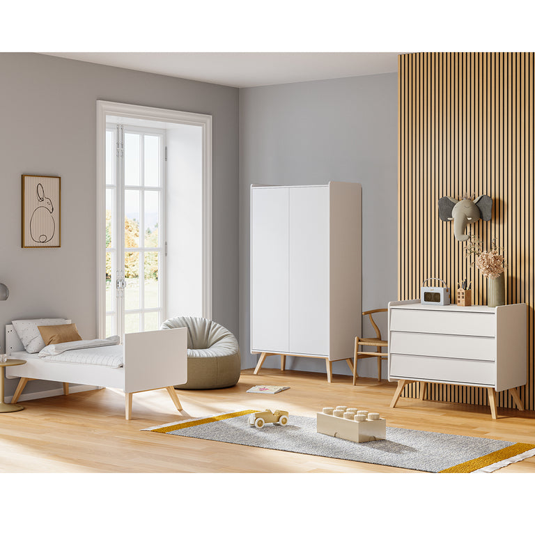 Lit évolutif 70x140 et armoire 2 portes Vox Vintage Blanc et Bois - vue 5