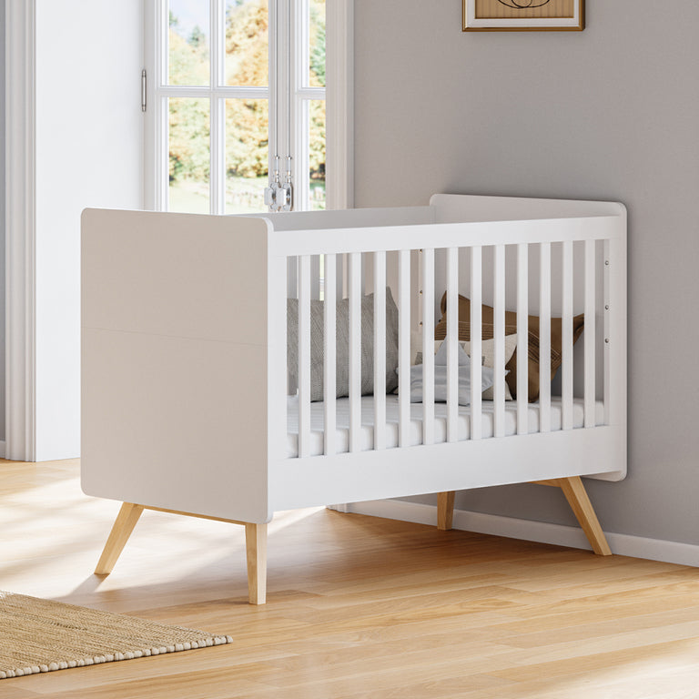 Lit bébé 60x120 sommier inclus Vox Vintage Blanc et Bois - vue 3