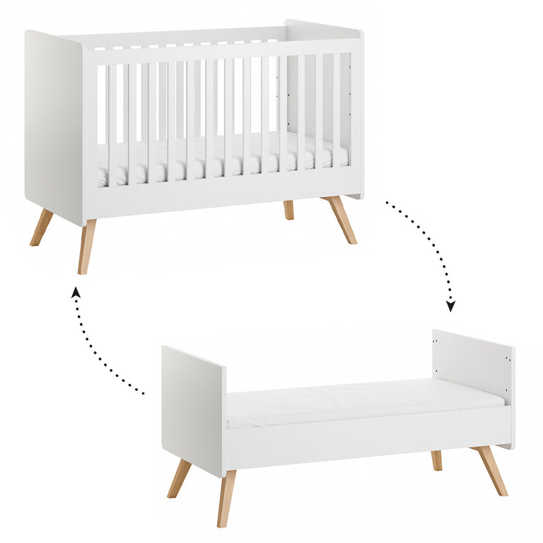 Lit évolutif 70x140 et commode 3 tiroirs Vox Vintage Blanc et Bois - vue 2