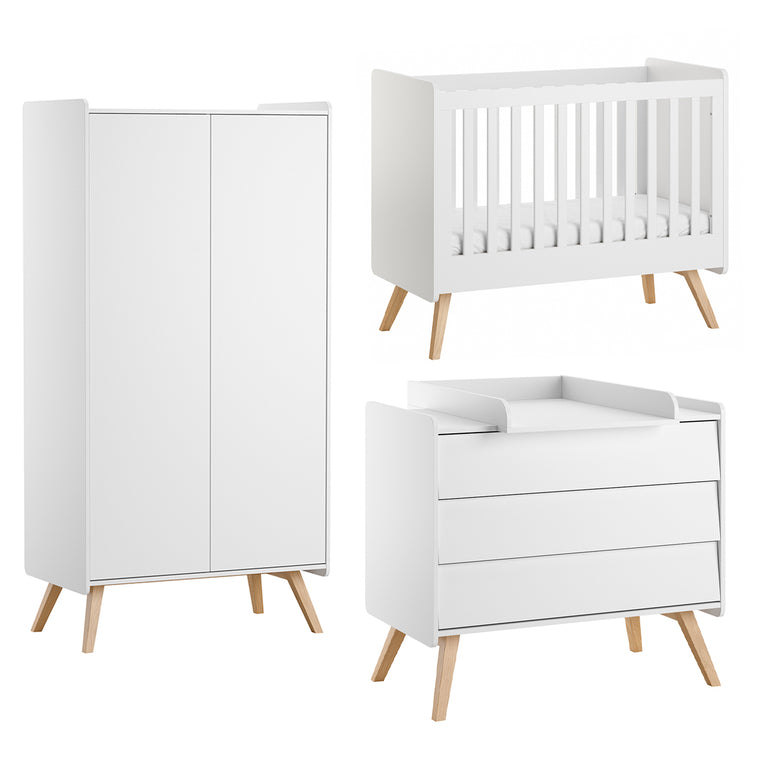 Chambre complète lit bébé 60x120 commode à langer et armoire 2 portes Vox Vintage Blanc et Bois - vue 2