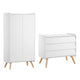 Commode 3 tiroirs et armoire 2 portes Vox Vintage Blanc et Bois