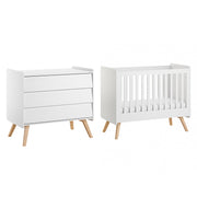 Lit bébé 60x120 et commode 3 tiroirs Vox Vintage Blanc et Bois