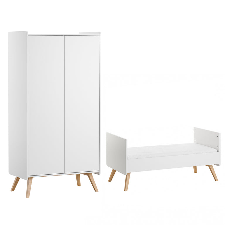 Lit évolutif 70x140 et armoire 2 portes Vox Vintage Blanc et Bois