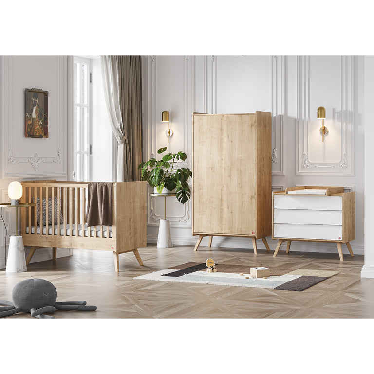 Chambre complète lit bébé - commode 3 tiroirs - armoire 2 portes Vox Vintage Bois Blanc