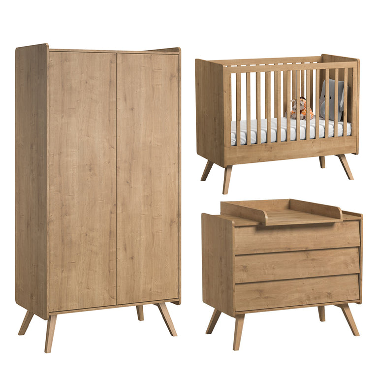 Chambre complète lit bébé - commode 3 tiroirs - armoire 2 portes Vox Vintage Bois - vue 2