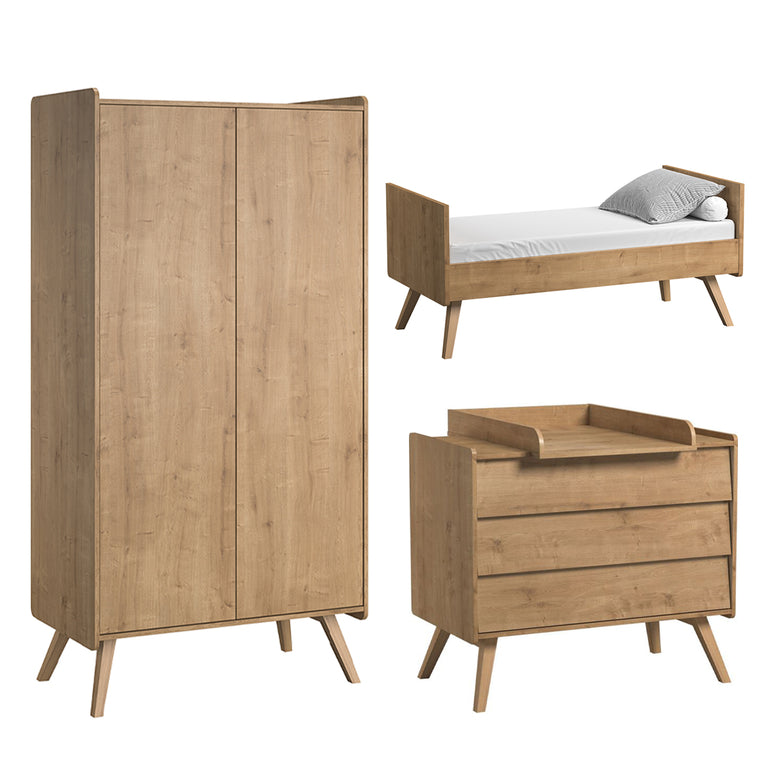 Chambre complète lit bébé évolutif - commode 3 tiroirs - armoire 2 portes Vox Vintage Bois - vue 2