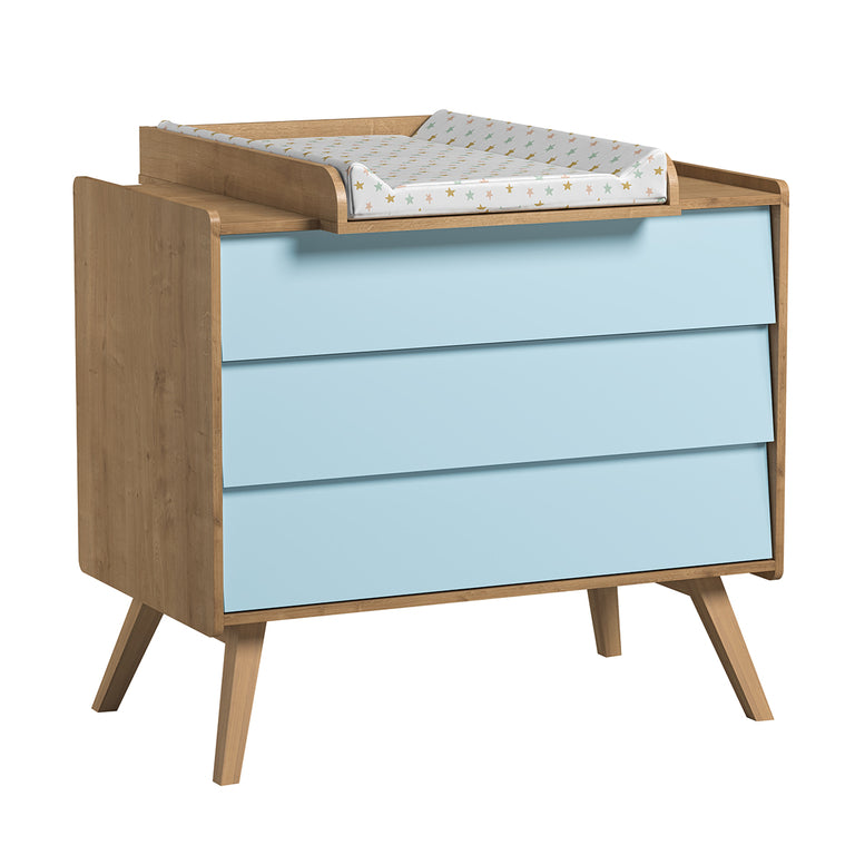 Chambre complète lit bébé évolutif - commode 3 tiroirs - armoire 2 portes Vox Vintage Bois Bleu - vue 6