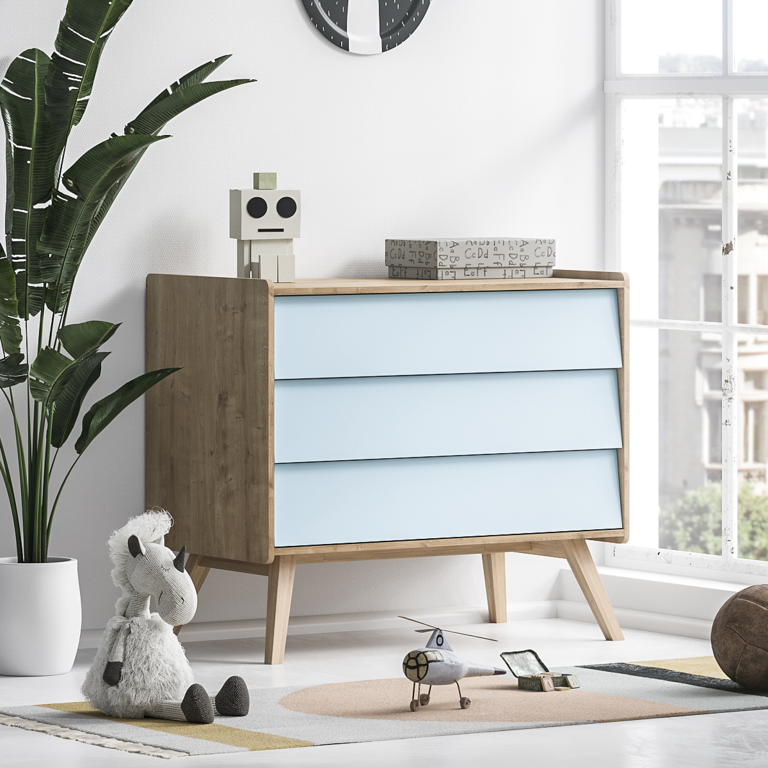 Commode 3 tiroirs Vox Vintage Bois Bleu - vue 2