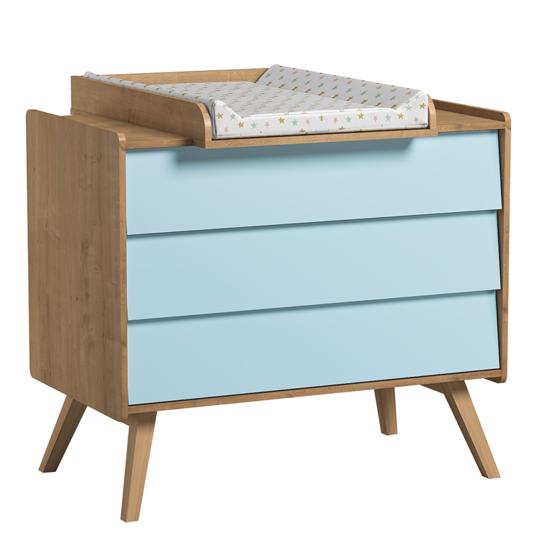 Chambre complète lit bébé - commode à langer - chiffonnier Vox Vintage Bois Bleu - vue 5