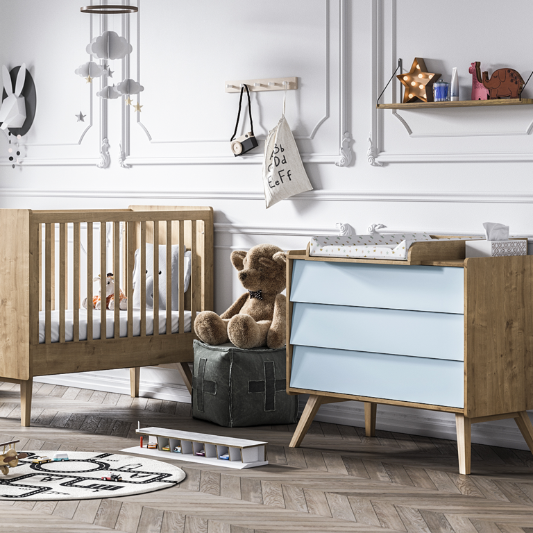 Lit bébé et Commode à langer Vox Vintage Bois Bleu - vue 4