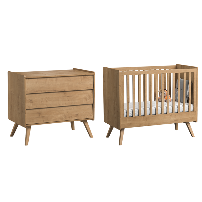Lit bébé et Commode à langer Vox Vintage Bois