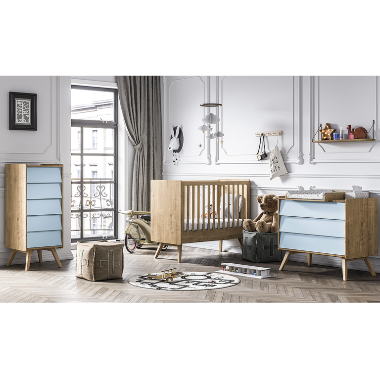 Chambre complète lit bébé - commode à langer - chiffonnier Vox Vintage Bois Bleu