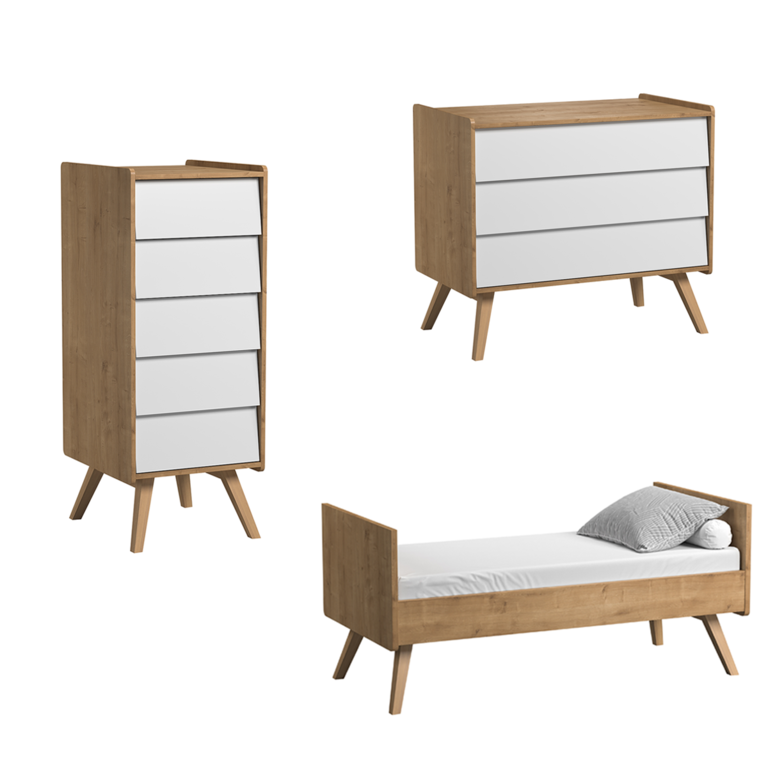 Chambre complète lit bébé évolutif - commode à langer - chiffonnier Vox Vintage Bois Blanc - vue 2