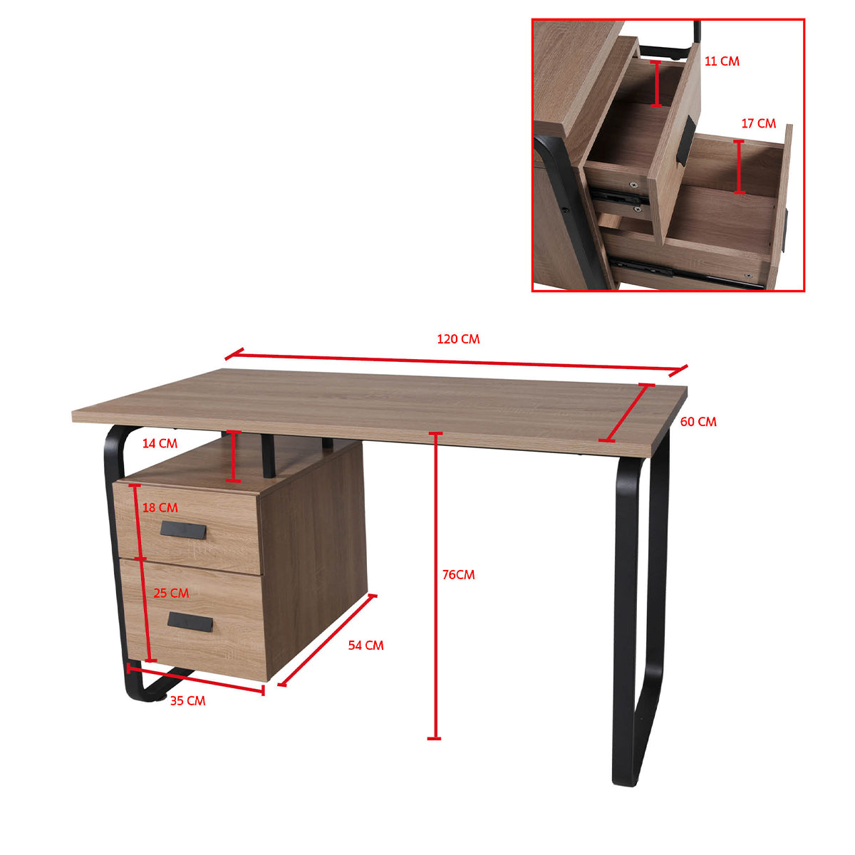 Bureau 2 tiroirs Austin Bois blanchi et Noir - vue 4