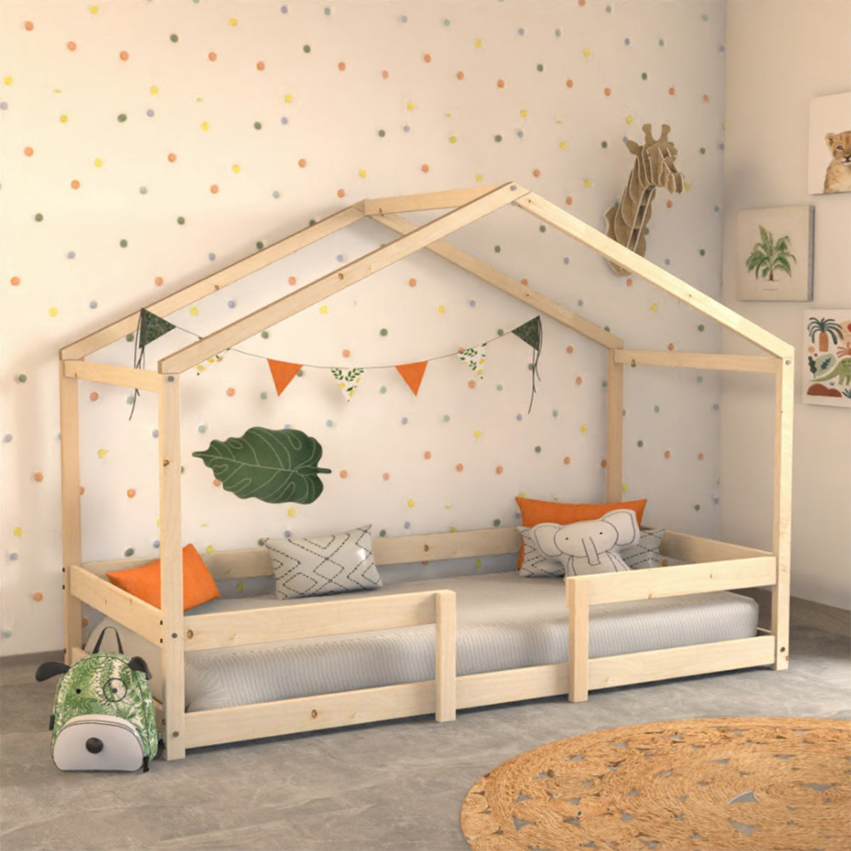 Lit cabane 90x190 sommier inclus Célia Bois