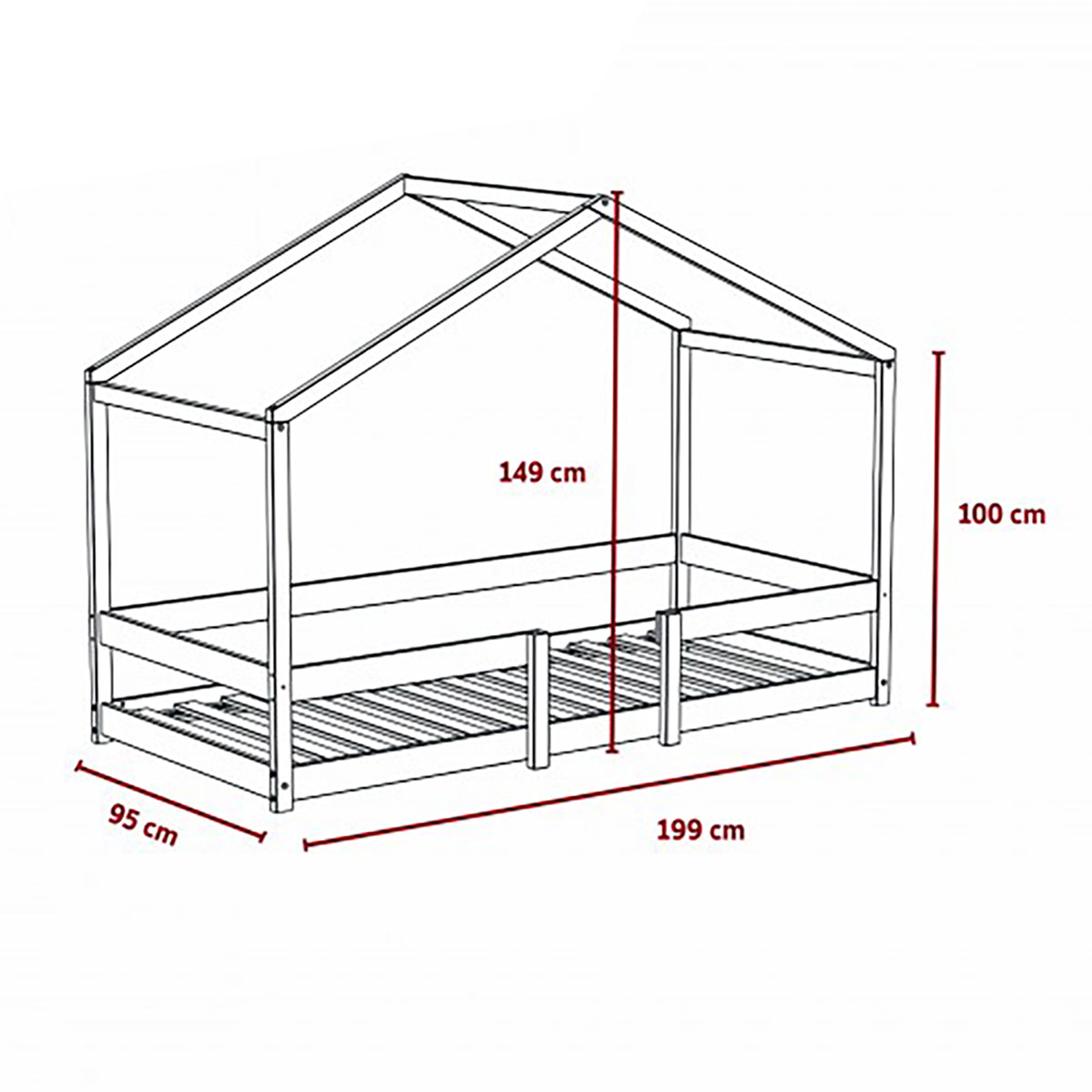 Lit cabane 90x190 sommier inclus Célia Bois - vue 3