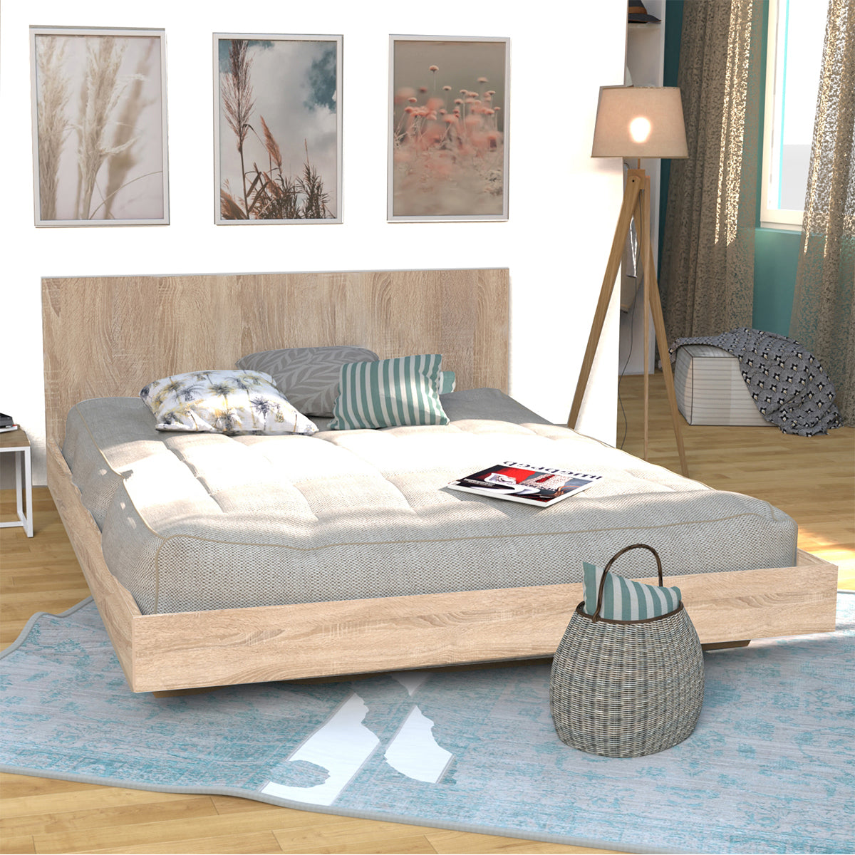 Lit 160x200 sommier inclus Cora Bois blanchi