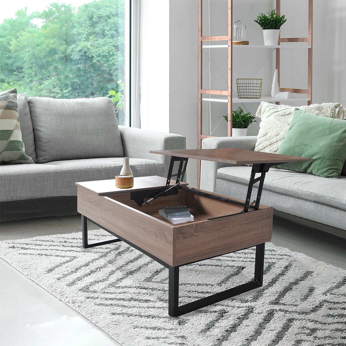 Table basse avec plateau relevable Gena Bois et Noir