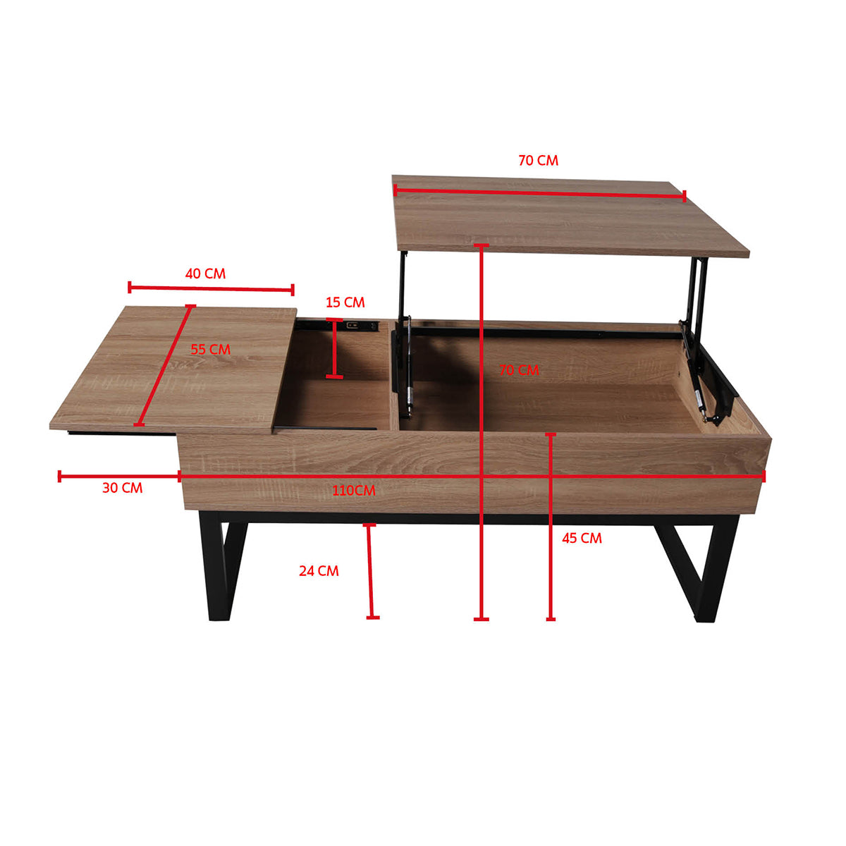 Table basse avec plateau relevable Gena Bois et Noir - vue 5