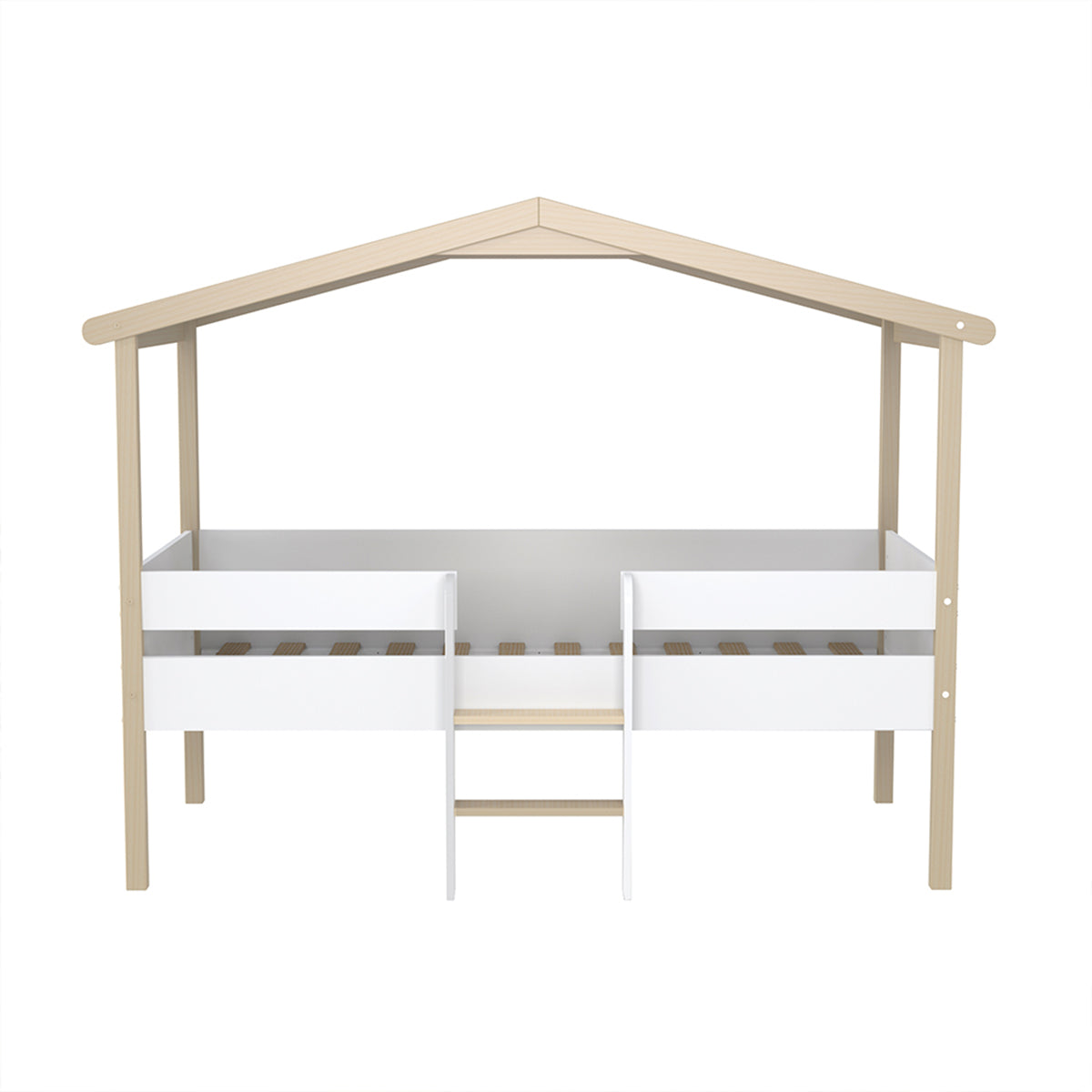 Lit cabane mi-hauteur 90x190 sommier inclus Kayla Bois et Blanc - vue 2