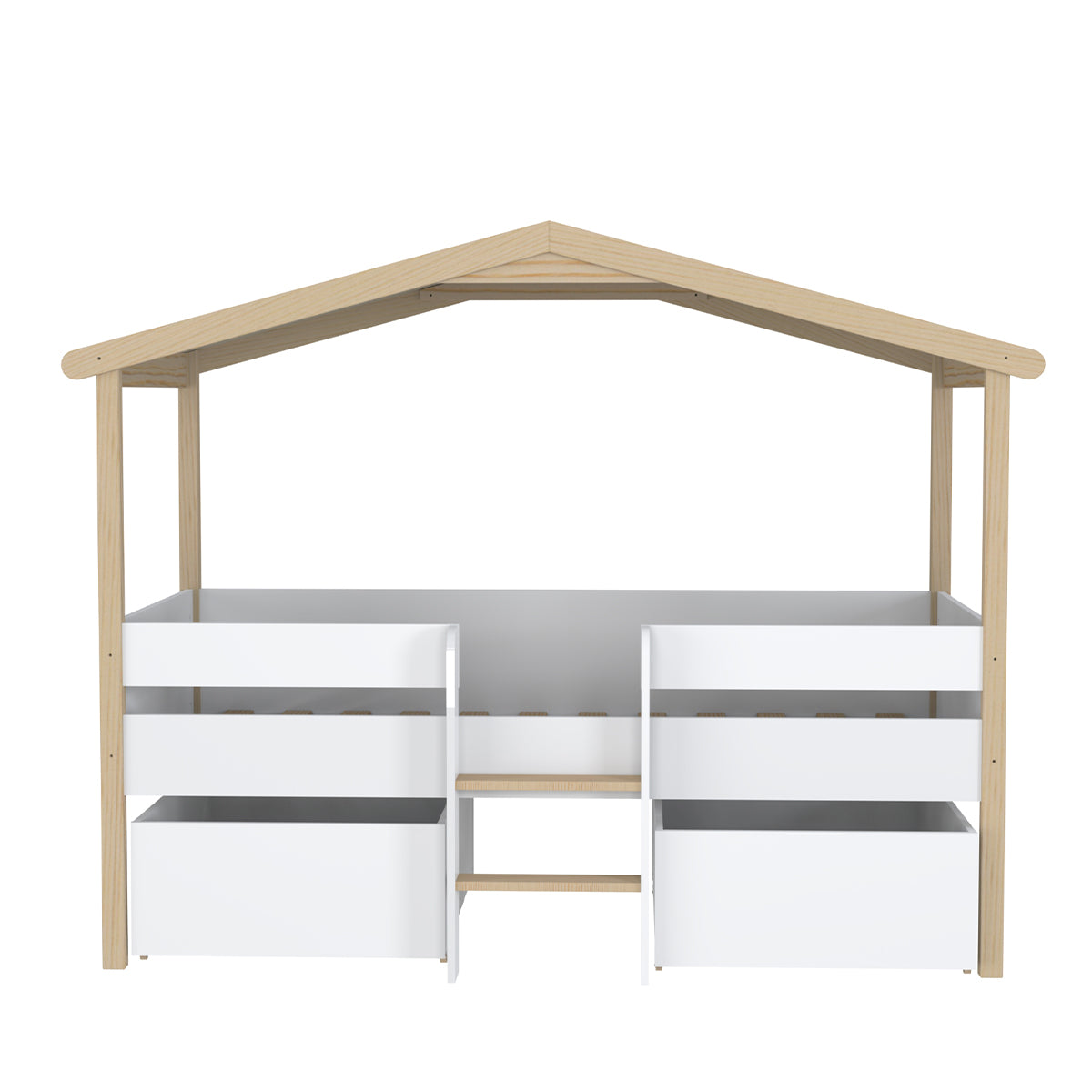 Lit cabane mi-hauteur 90x200 sommier et tiroirs inclus Kayla Bois et Blanc - vue 3