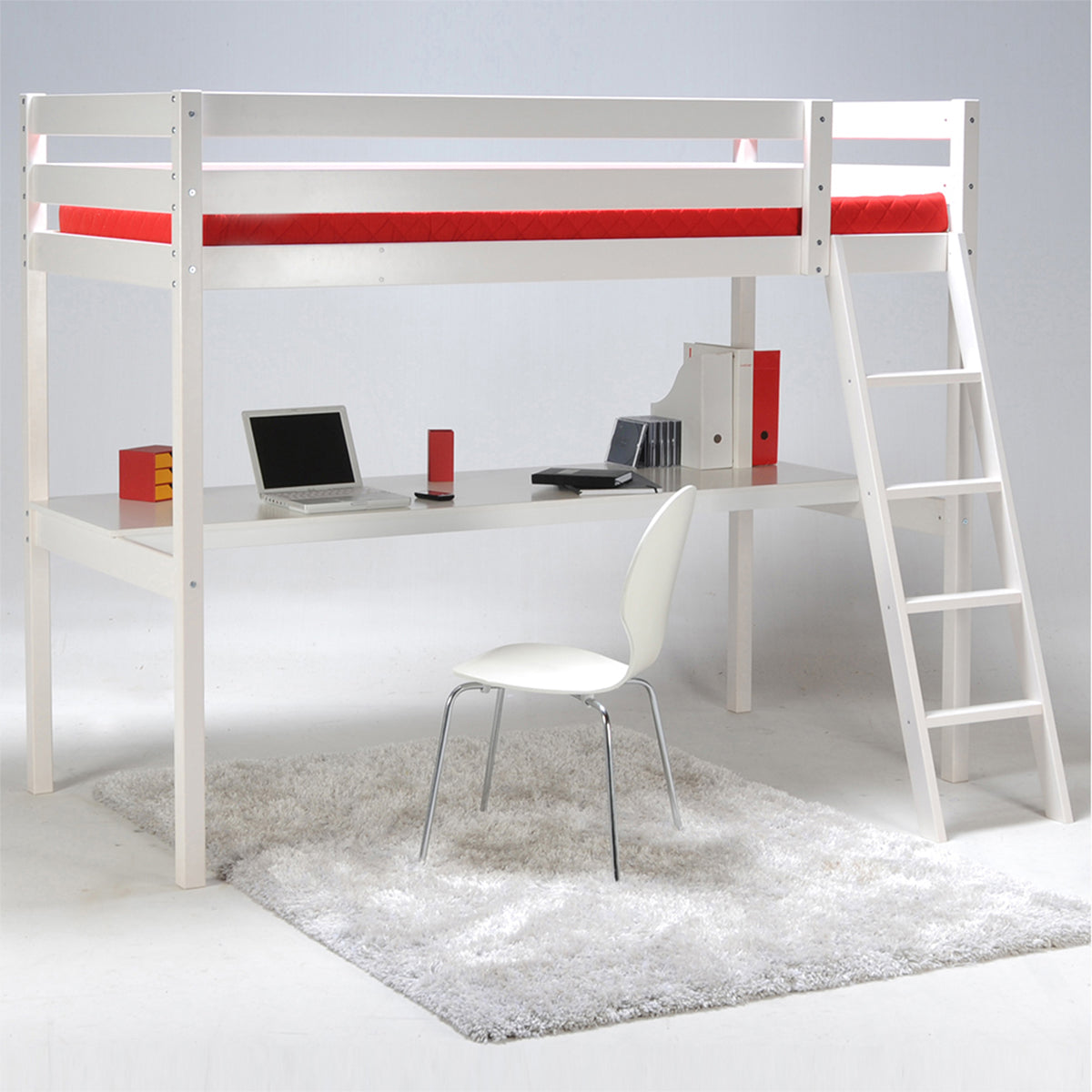 Lit mezzanine 90x190 - bureau - sommier inclus Kylian Blanc - vue 3