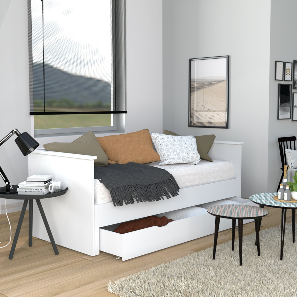 Lit banquette extensible 80x200 tiroir et sommiers inclus Alice Blanc