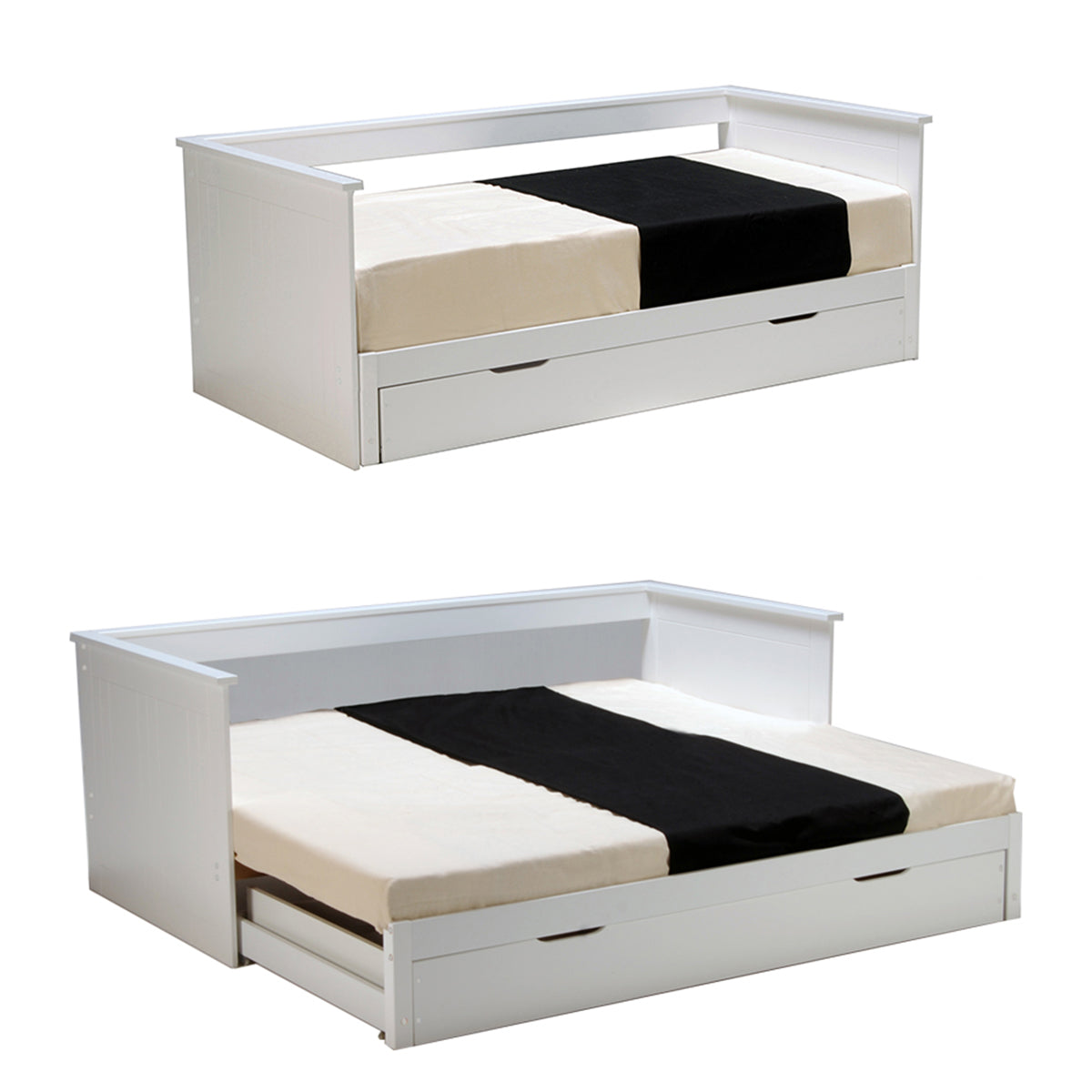Lit banquette extensible 80x200 tiroir et sommiers inclus Alice Blanc - vue 3