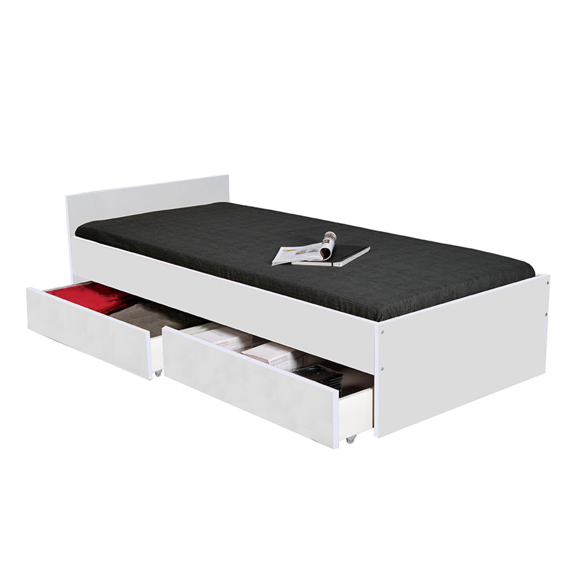 Lit 90x190 tiroirs inclus Orson Blanc - vue 2