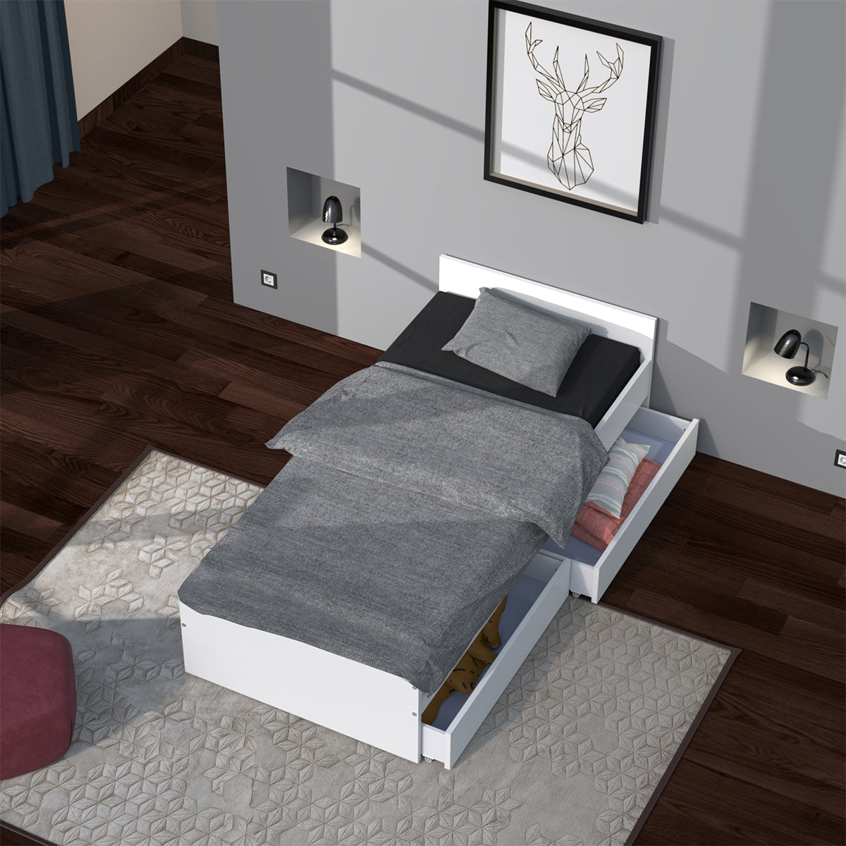 Lit 90x190 tiroirs inclus Orson Blanc - vue 4