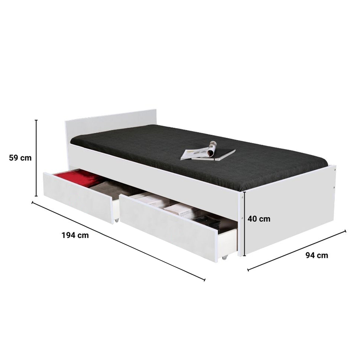 Lit 90x190 tiroirs inclus Orson Blanc - vue 5