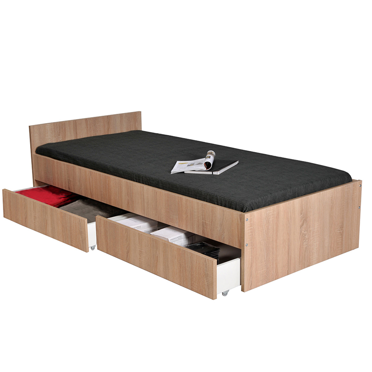 Lit 90x190 tiroirs inclus Orson Bois blanchi - vue 2