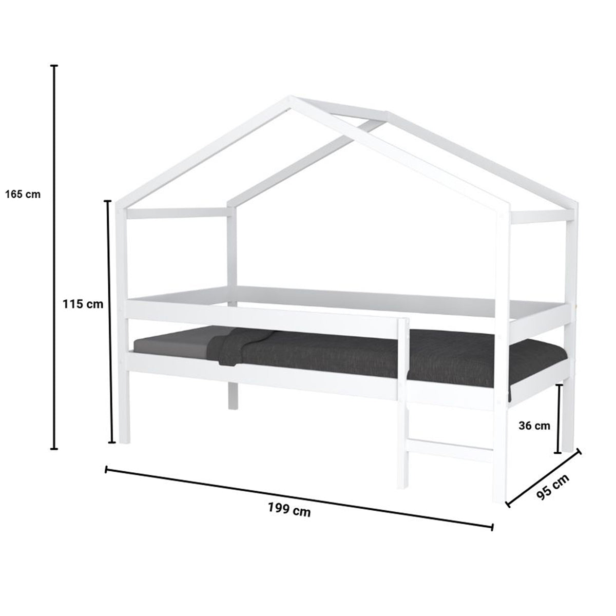 Lit cabane mi-hauteur 90x190 sommier inclus Penny Blanc - vue 4
