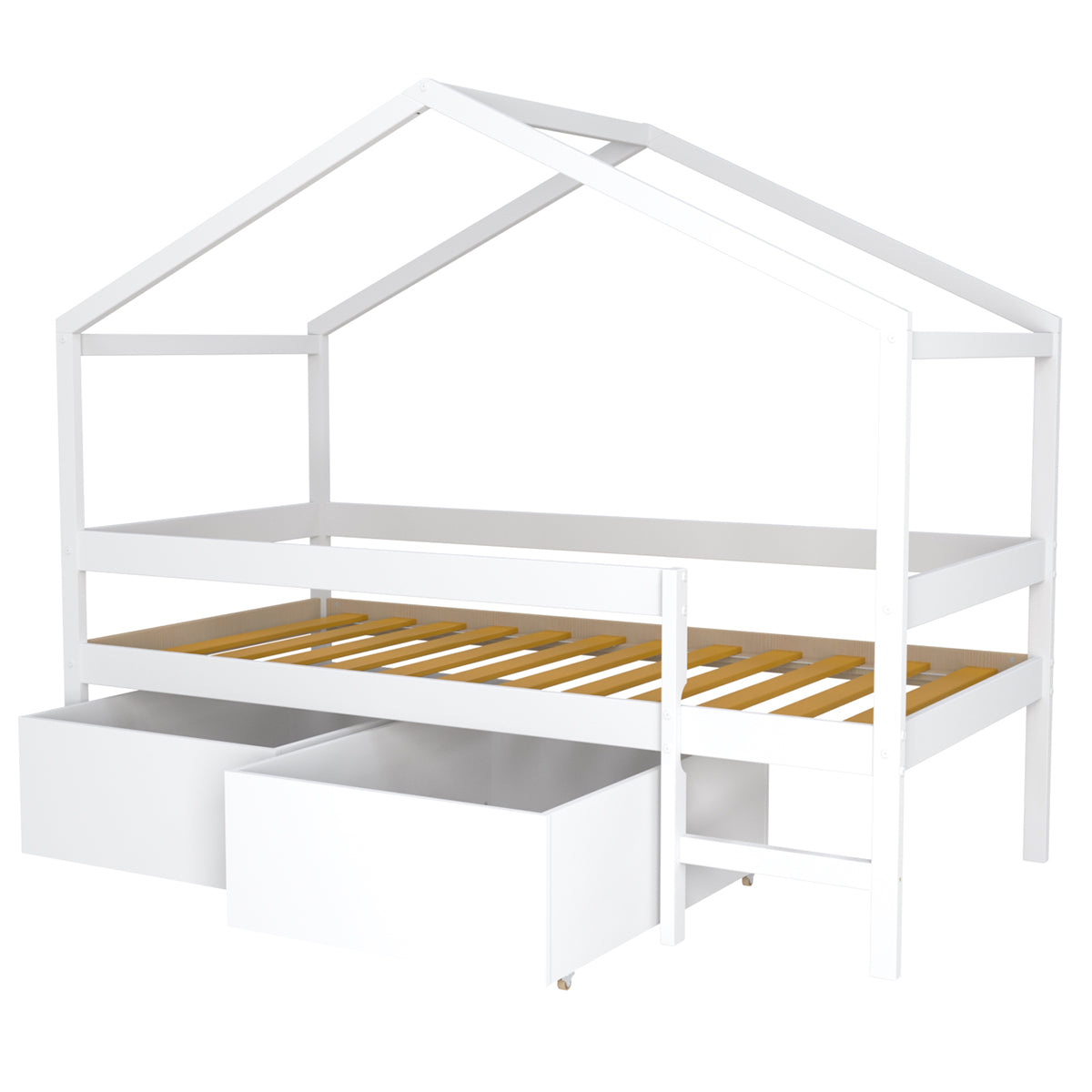 Lit cabane mi-hauteur 90x190 sommier et tiroirs inclus Penny Blanc - vue 2