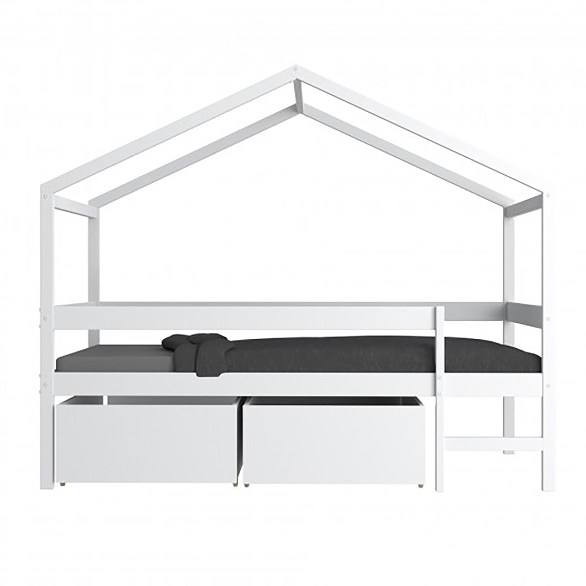 Lit cabane mi-hauteur 90x190 sommier et tiroirs inclus Penny Blanc - vue 3