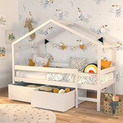 Lit cabane mi-hauteur 90x190 sommier et tiroirs inclus Penny Blanc